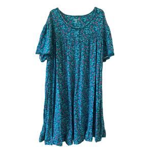 Dreams & Co Teal Floral Sleep Dress / Nightgown Size 4X Cotton Cottage Prairie